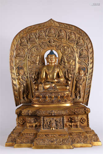 A Gilt Copper Sakyamuni Buddha Statue.