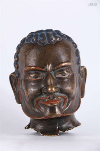 A Copper Sakyamuni Buddha's Head Sculpture.