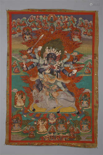 A Six-Arm Bicorporate Mahakala Thangka.