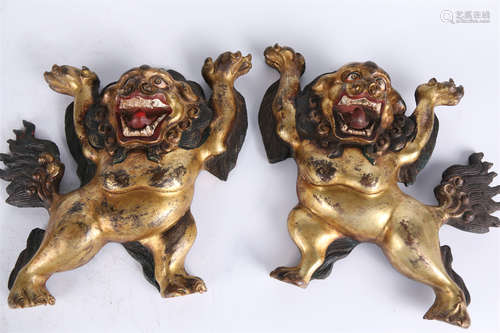 A Set of Gilt Copper Lion Sculptures.