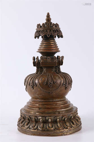 A Silvering Copper Buddhist Stupa.