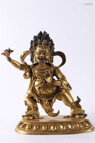 A Gilt Copper Vajrapani Buddha Statue.