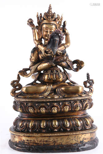 A Gilt Copper Vajradhara Buddha Statue.