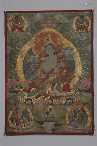 A Green Tara Buddha Thangka.