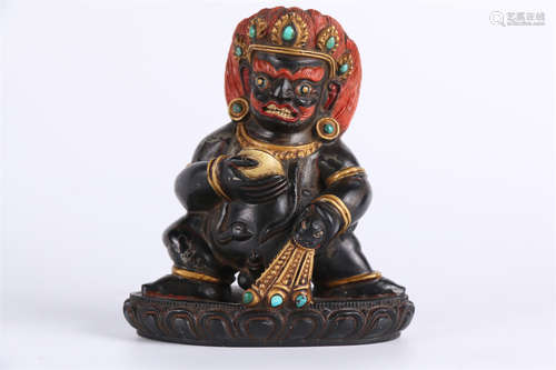 A Black Stone Yellow Wealthy Buddha Statue.