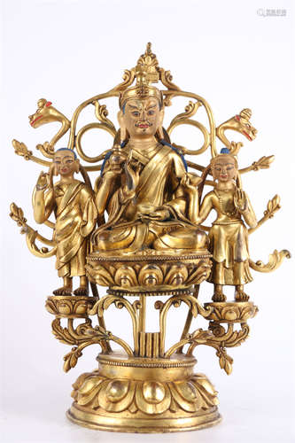 A Gilt Copper Padmasambhava Buddha Statue.