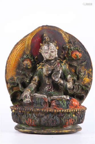 A Colored Clay Tsha-Tsha of Tara Buddha.