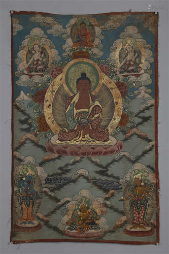 An Amitayus Buddha Thangka.