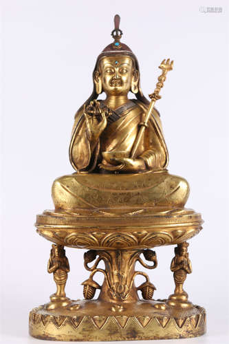 A Gilt Copper Padmasambhava Buddha Statue.