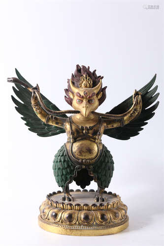 A Gilt Copper Garuda Buddha Statue.