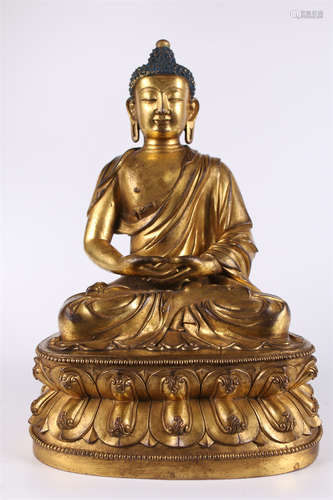 A Gilt Copper Amitabha Buddha Statue.