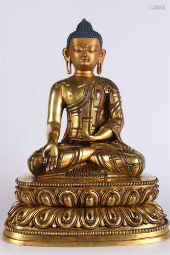 A Gilt Copper Sakyamuni Buddha Statue.