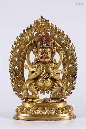 A Gilt Copper Mahakala Buddha Statue.