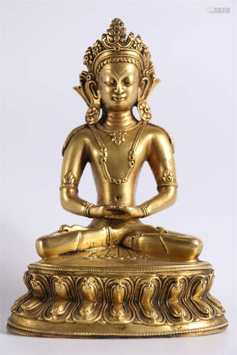 A Gilt Copper Maitreya Bodhisattva Statue.