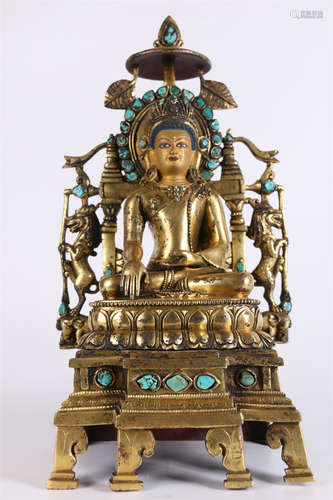 A Gilt Copper Sakyamuni Buddha Statue.