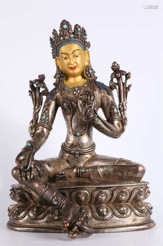 A Copper Green Tara Buddha Statue.