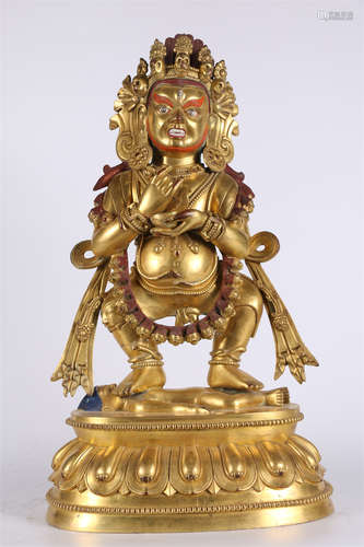 A Gilt Copper Mahakala Buddha Statue.