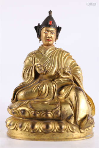 A Gilt Copper Padmasambhava Buddha Statue.