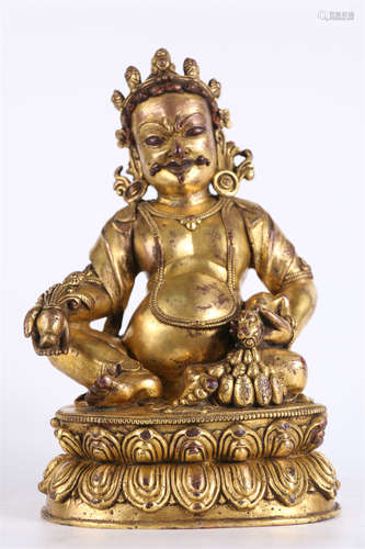 A Gilt Copper Yellow Wealthy Buddha Statue.