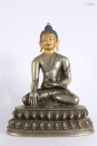 A Silver Sakyamuni Buddha Statue.