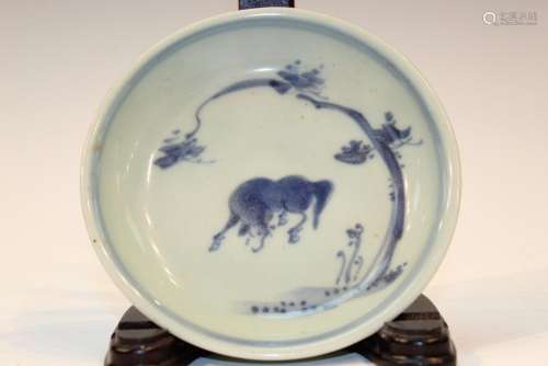Chinese Blue and White Porcelain Saucer with Ming Mark