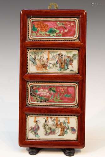 Chinese Famille Rose Porcelain Tile Panel