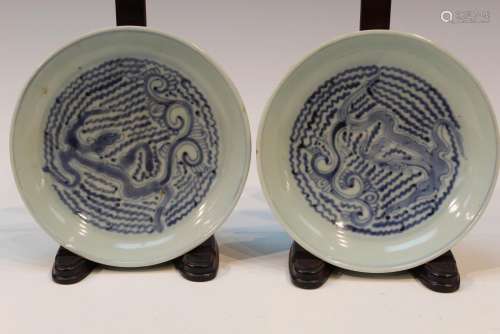 Pair of Chinese Blue and White Porcelain Dishes