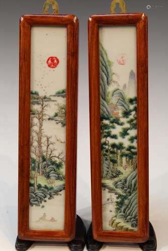 Pair of Chinese Famille Rose Porcelain Plaques