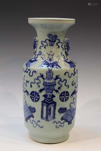 Chinese Celadon Glaze Blue and White Porcelain Vase