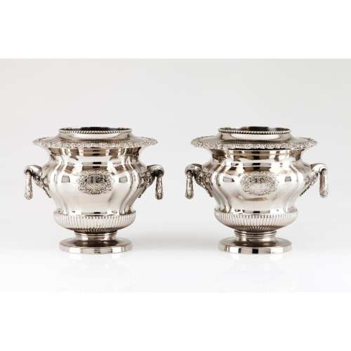 A pair of Medici Vase shaped Champagne coolers and linings