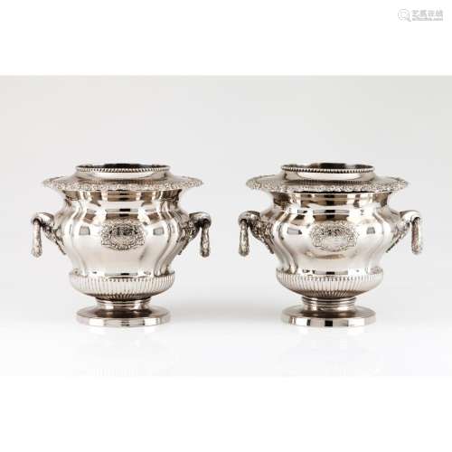 A pair of Medici Vase shaped Champagne coolers and linings