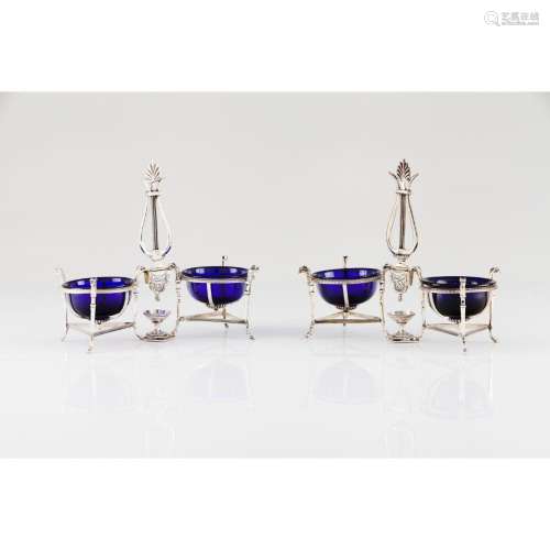 A pair of Empire double salt cellars