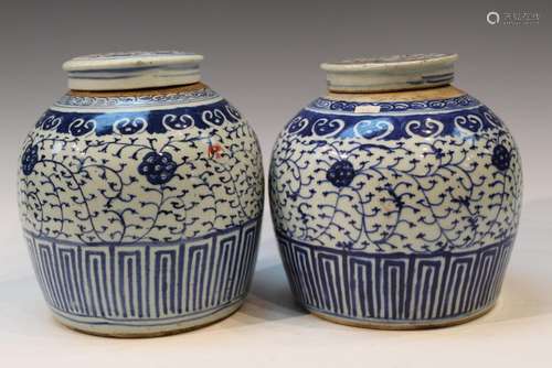 Two Chinese Blue and White Lidded Jars