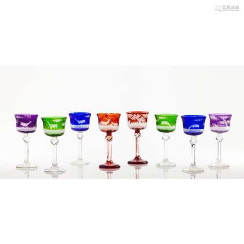 A set of 8 large coloured hunting glasses