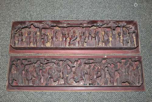 Two Chinese Carved Wood Panels