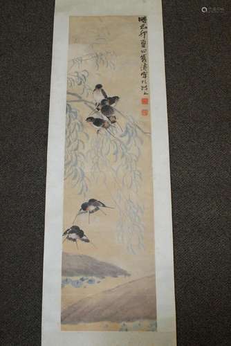 Chinese Ink and Watercolor Painting Scroll