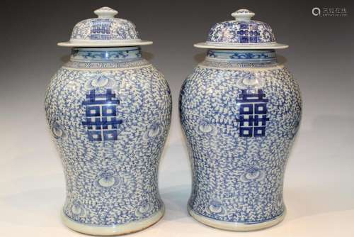 Two Chinese Blue and White Porcelain Temple Jars