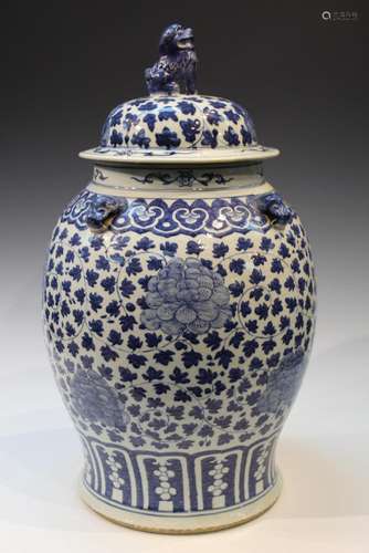 Large Chinese Blue and White Porcelain Temple Jar