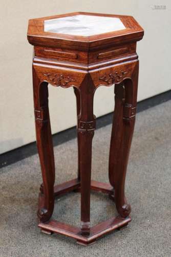 Chinese Hardwood Flower Stand with Marble Top