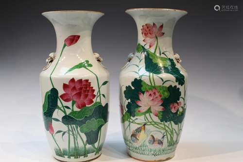 Two Chinese Famille Rose Porcelain Vases with Lotus Flowers ...