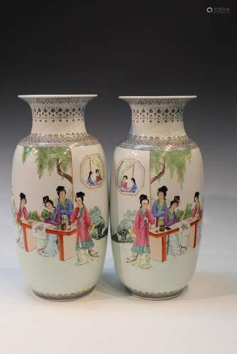 Pair of Large Chinese Painted Porcelain Vases