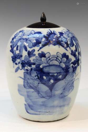 Chinese Blue and White Porcelain Jar with Wood Lid