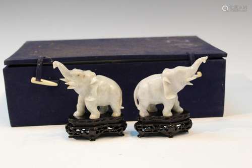 Pair of Chinese Carved Jadeite Elephant Statues