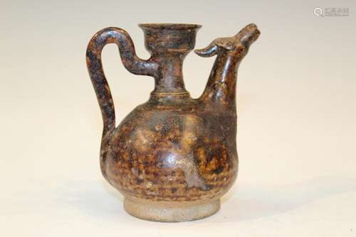 Antique Thai Sawankhalok Brown Glaze Pottery Ewer