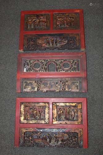 Three Chinese Carved Wood Panels