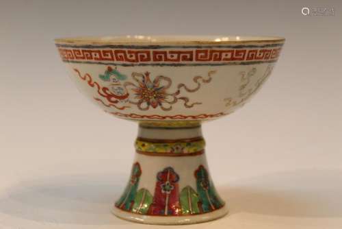 Chinese Famille Rose Porcelain Stem Bowl