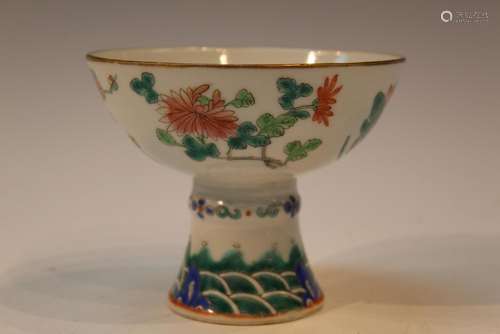 Chinese Famille Rose Porcelain Stem Bowl