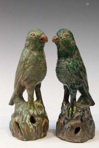 Pair of Chinese Green Glazed Porcelain Birds