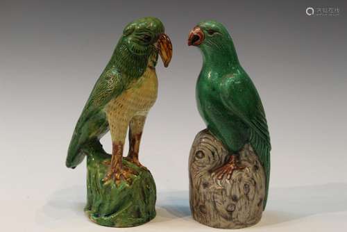 Two Chinese Green Glazed Porcelain Birds