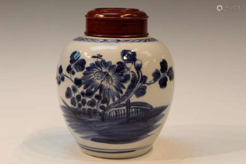 Chinese Blue and White Porcelain Jar with Wooden Lid